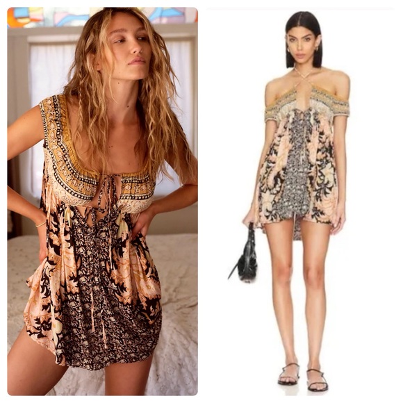 NWT Free People Bali Mariposa Print Mini Dress Black Combo XS - Picture 2 of 12